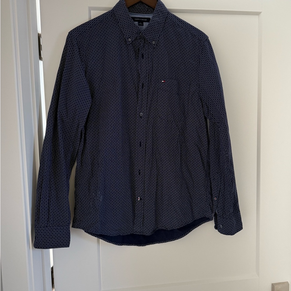Tommy Hilfiger Men's Dark Blue Patterned Shirt